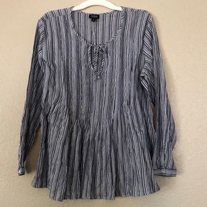 A.N.A Blue and White Stripe XL V-Neck Long Sleeve Blouse